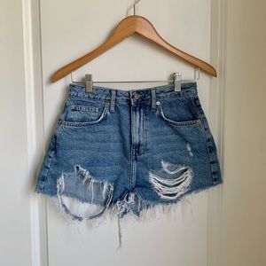 Forever 21 Dark Wash Distressed High Waisted Jean Shorts